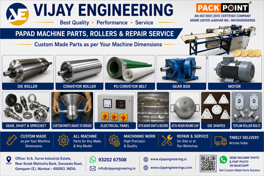 Papad Machine Parts Rollers Gearbox Motor PU Belt Custom Parts