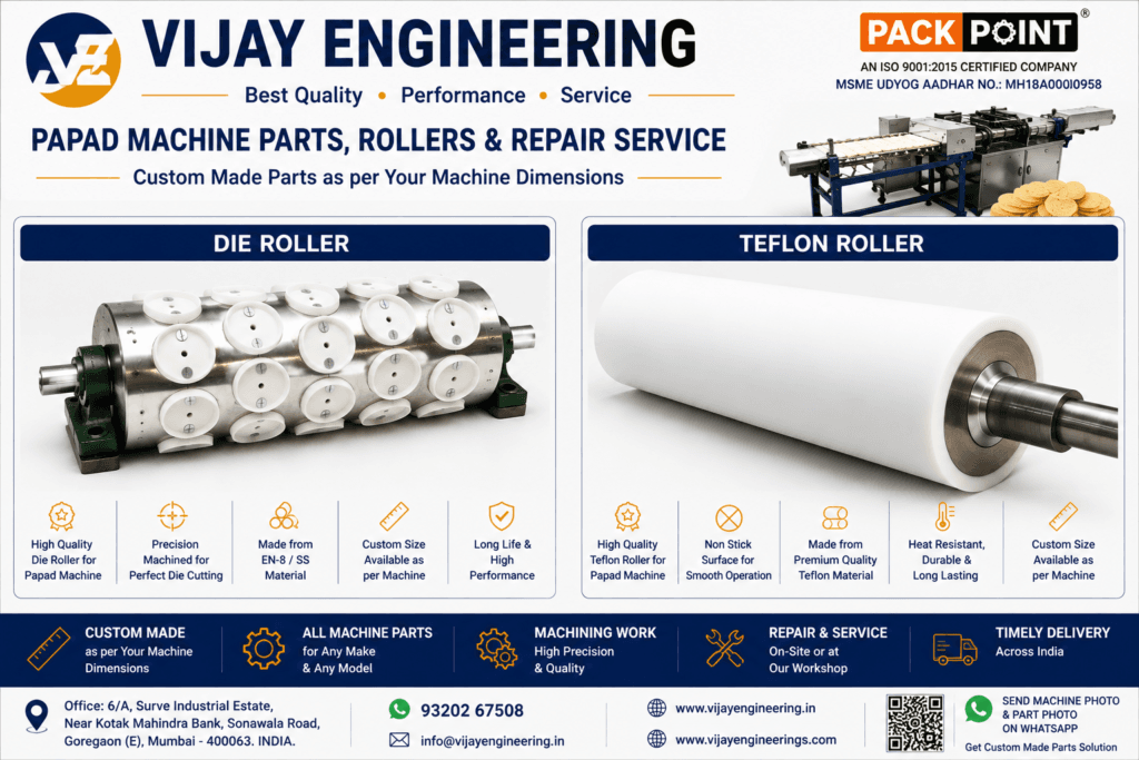 Papad Machine Die Roller and Teflon Roller - Vijay Engineering
